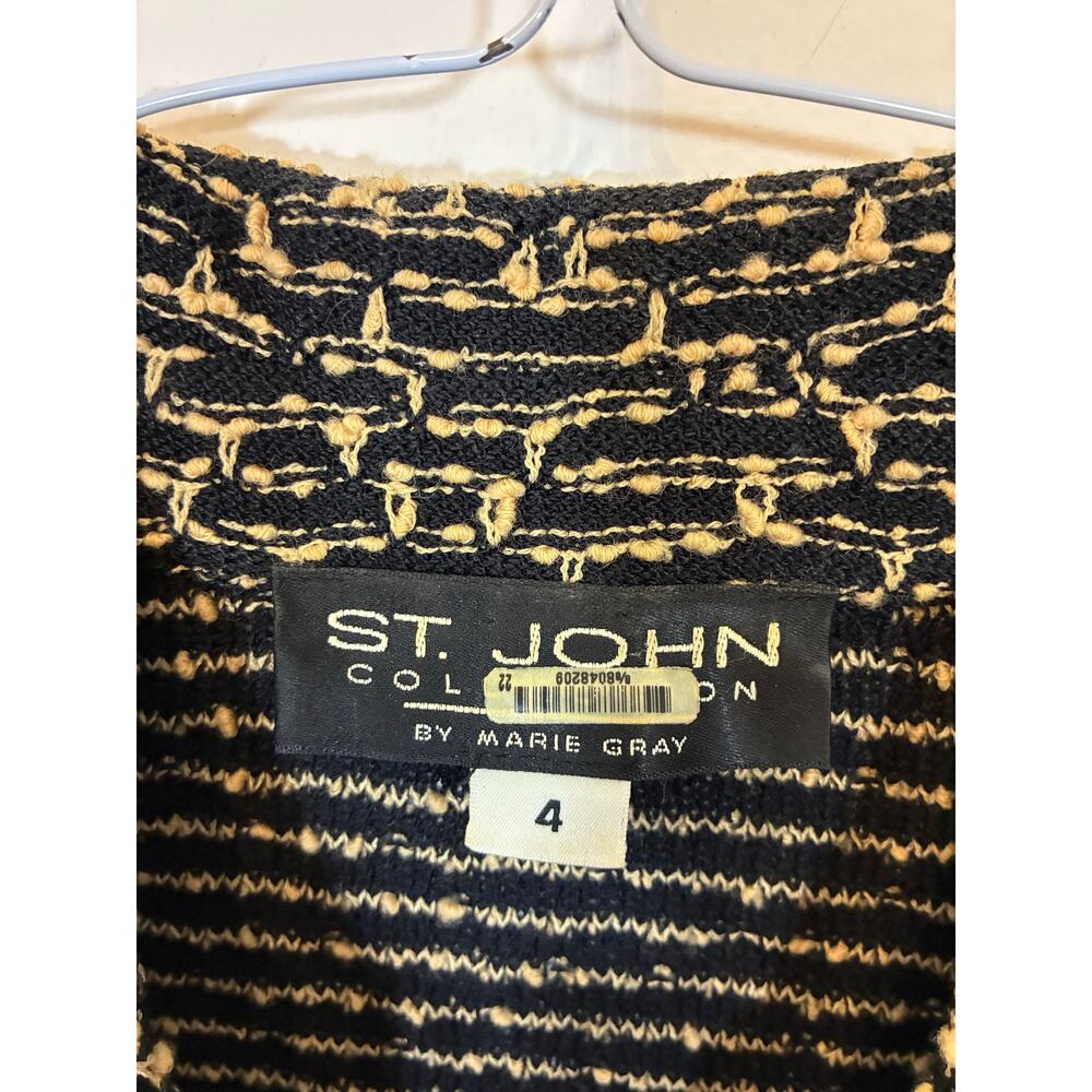 Vintage St. John Collection Black Cream Santana Knit Zip Jacket Sz 4 Old Money - Picture 2 of 4